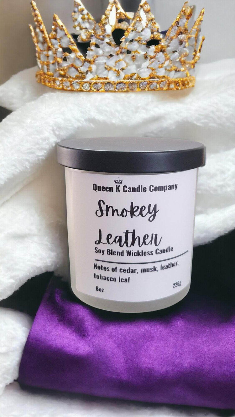 Smokey Leather Candle Jar - Queen K Candle Co.