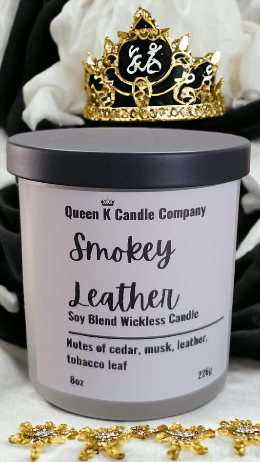 Smokey Leather Candle Jar - Queen K Candle Co.