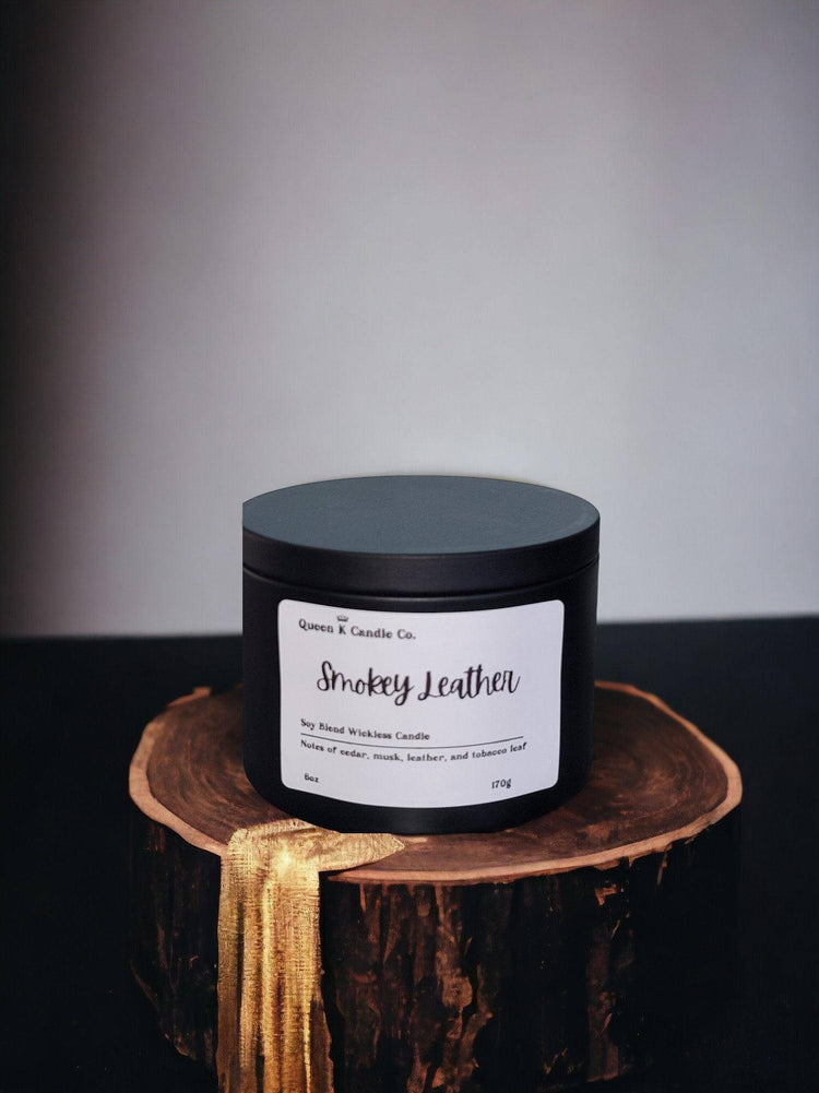 Smokey Leather Candle Tin - Queen K Candle Co.