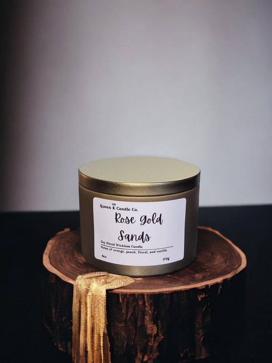 Rose Gold Sands Candle Tin - Queen K Candle Co.