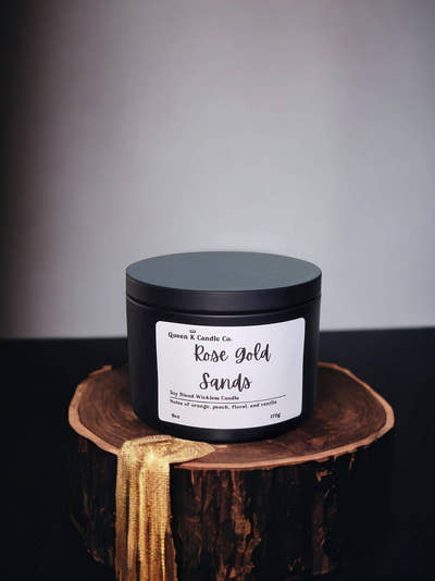 Rose Gold Sands Candle Tin - Queen K Candle Co.