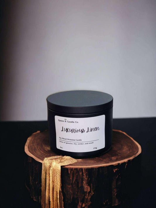 Luxurious Linen Candle Tin - Queen K Candle Co.
