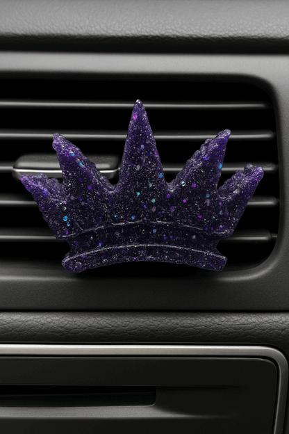 Midnight Reserve car vent clip in a crown shape, featuring a rich purple design. Experience sophistication on the go.