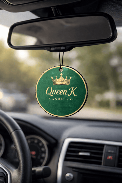 Car air freshener hanging from a car's rear view mirror.
